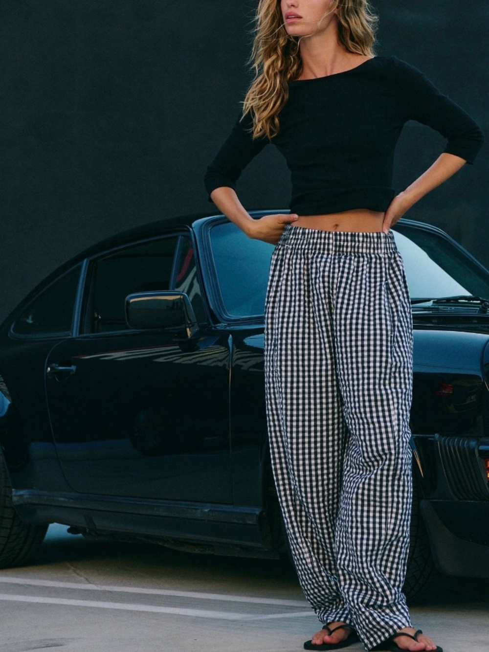 Free People Preppy Gingham Pants Black Combo S